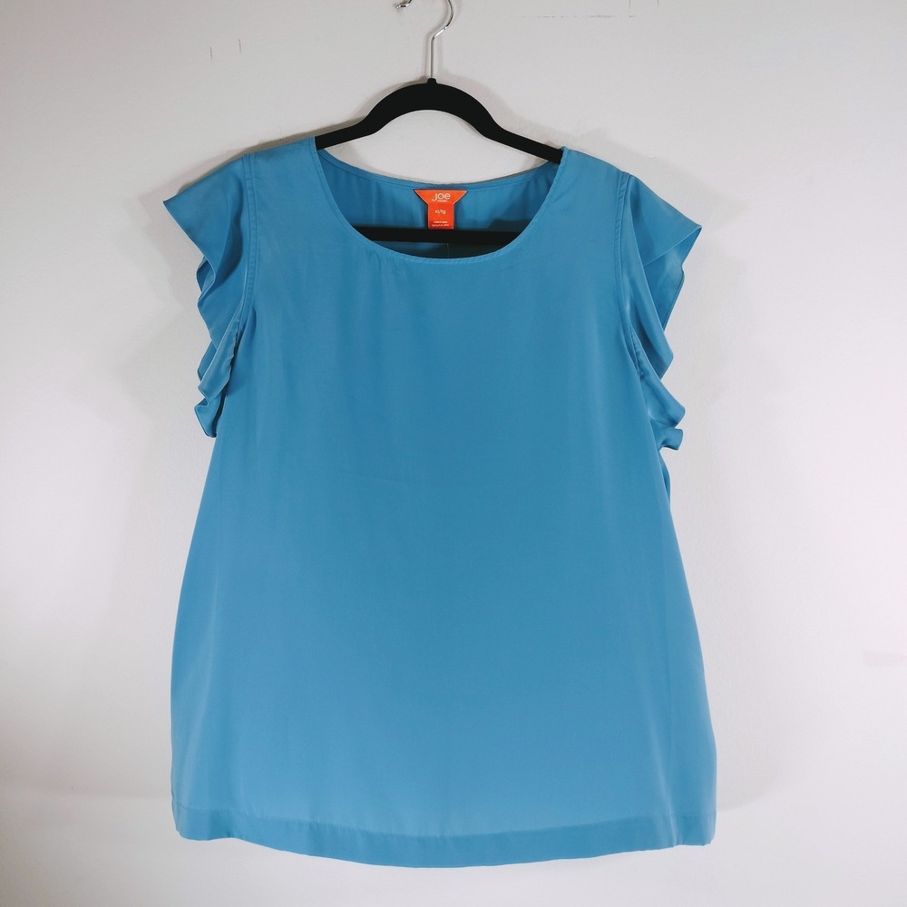 Joe Fresh Light Blue Flutter Sleeve Blouse/Top Solid Round Neck NWT
